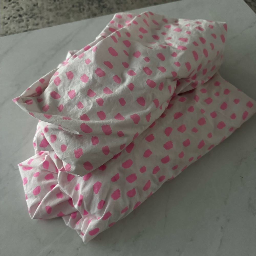 Pottery Barn Crib Sheets x2 - Neon Pink Brushstroke Dot Fitted Crib Sheets